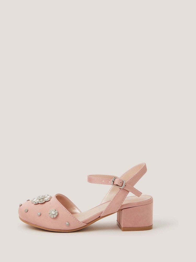 Monsoon Pink Flower Diamanté Satin Closed Toe Heels - Image 3 of 3