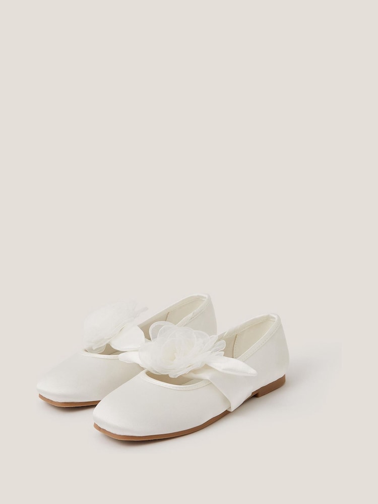 Monsoon Cream Flower Strap Satin Ballet Flats - Image 1 of 2 Monsoon Cream Flower Strap Satin Ballet Flats - Image 1 of 2