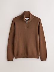 Brown Textured Quarter Zip Neck Jumper - Image 1 of 3