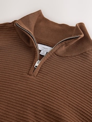 Brown Textured Quarter Zip Neck Jumper - Image 2 of 3