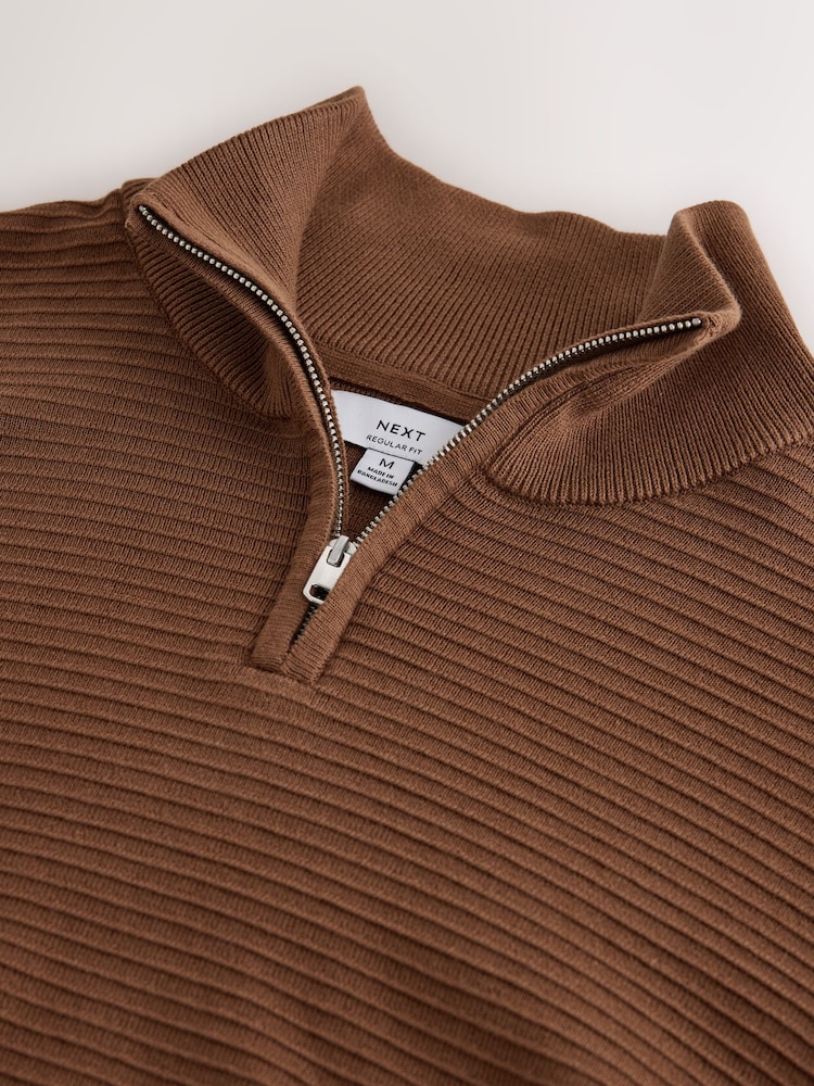 Brown Textured Quarter Zip Neck Jumper - Image 2 of 3