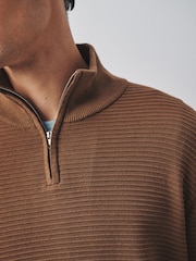 Brown Textured Quarter Zip Neck Jumper - Image 5 of 8
