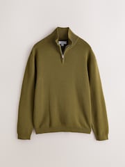Olive Green Textured Quarter Zip Neck Jumper - Image 1 of 3