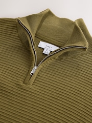 Olive Green Textured Quarter Zip Neck Jumper - Image 3 of 3