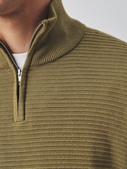 Olive Green Textured Quarter Zip Neck Jumper - Image 5 of 8