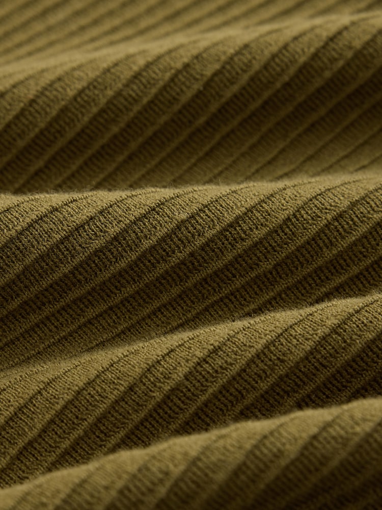 Olive Green Textured Quarter Zip Neck Jumper - Image 8 of 8