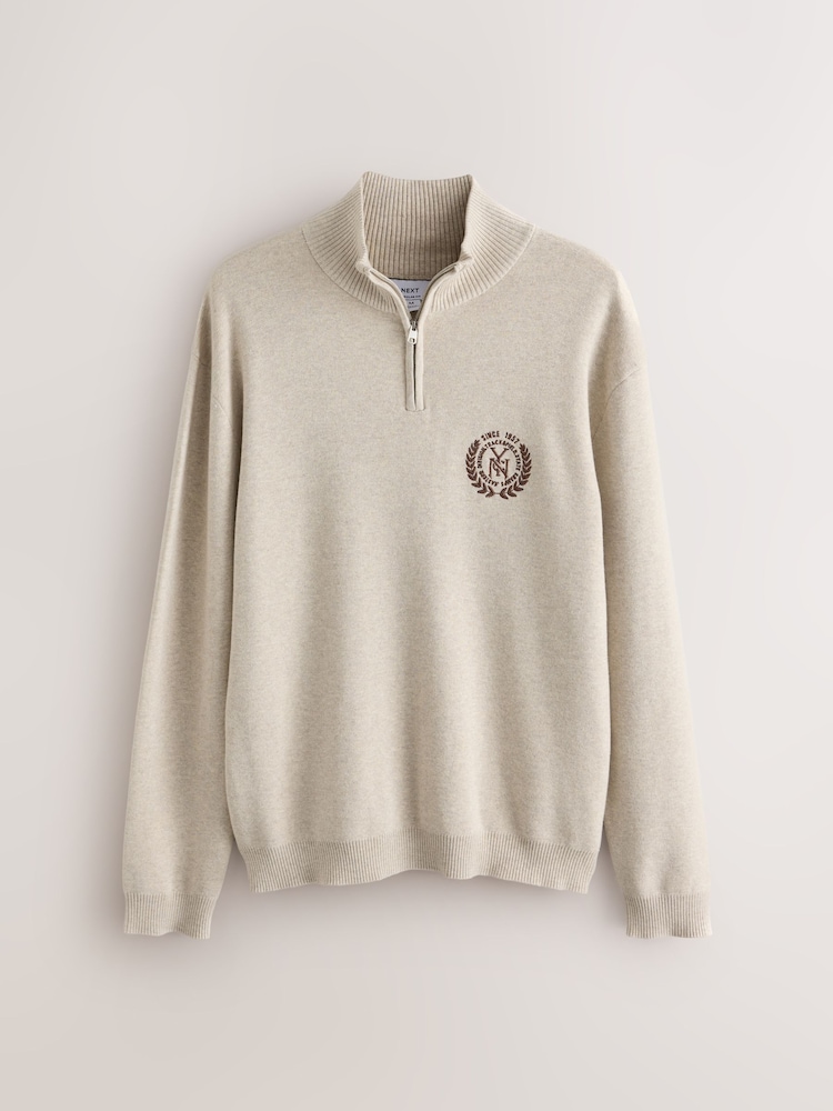Oatmeal Logo Quarter Zip Jumper - Image 1 of 3