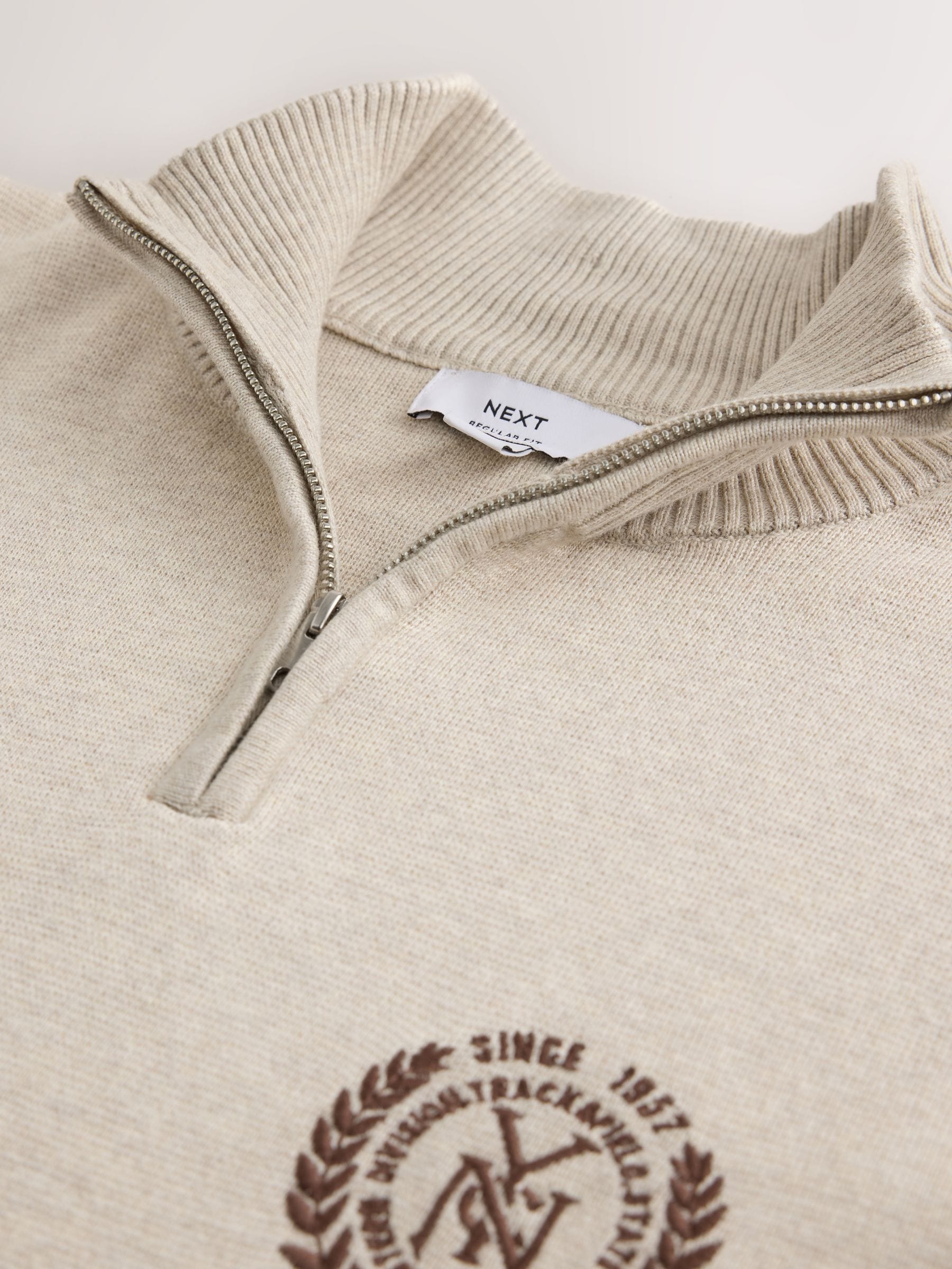 Buy Oatmeal Logo Quarter Zip Jumper from Next Mexico