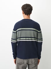 Navy Blue Colour Block Stripe Crew Neck Jumper - Image 3 of 4