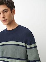 Navy Blue Colour Block Stripe Crew Neck Jumper - Image 4 of 4