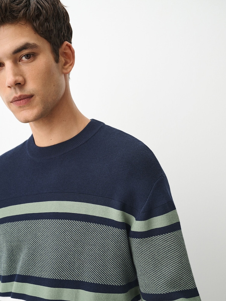 Navy Blue Colour Block Stripe Crew Neck Jumper - Image 4 of 4