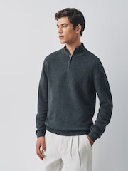 Charcoal Grey Textured Quarter Zip Neck Jumper - Image 1 of 5