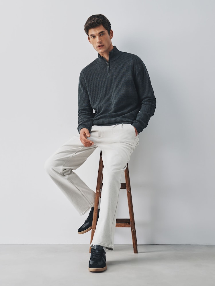 Charcoal Grey Textured Quarter Zip Neck Jumper - Image 2 of 5