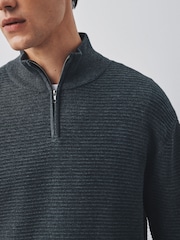 Charcoal Grey Textured Quarter Zip Neck Jumper - Image 4 of 5