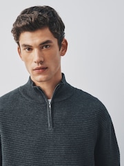 Charcoal Grey Textured Quarter Zip Neck Jumper - Image 5 of 5