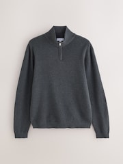 Charcoal Grey Textured Quarter Zip Neck Jumper - Image 6 of 6