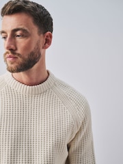 Ecru White Chenille Waffle Textured Crew Neck Jumper - Image 1 of 5