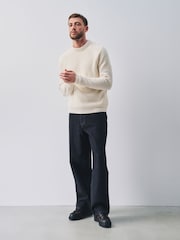 Ecru White Chenille Waffle Textured Crew Neck Jumper - Image 2 of 5