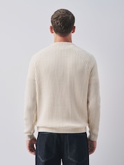 Ecru White Chenille Waffle Textured Crew Neck Jumper - Image 3 of 5