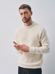 Ecru White Chenille Waffle Textured Crew Neck Jumper - Image 4 of 5