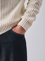 Ecru White Chenille Waffle Textured Crew Neck Jumper - Image 5 of 5
