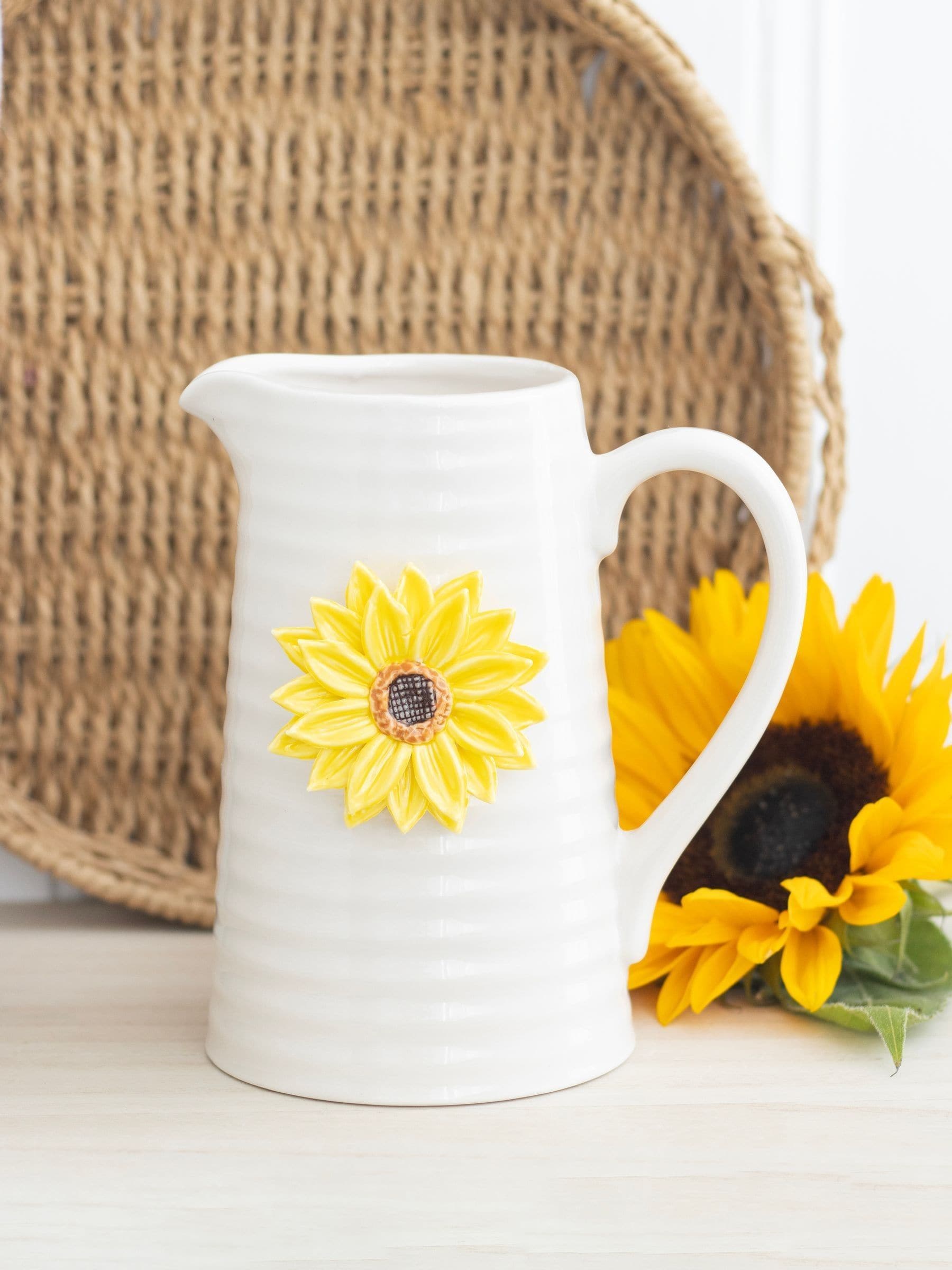 Something Different Unisex White Hello Sunshine Ceramic Flower Jug With 3D Sunflower - Image 1