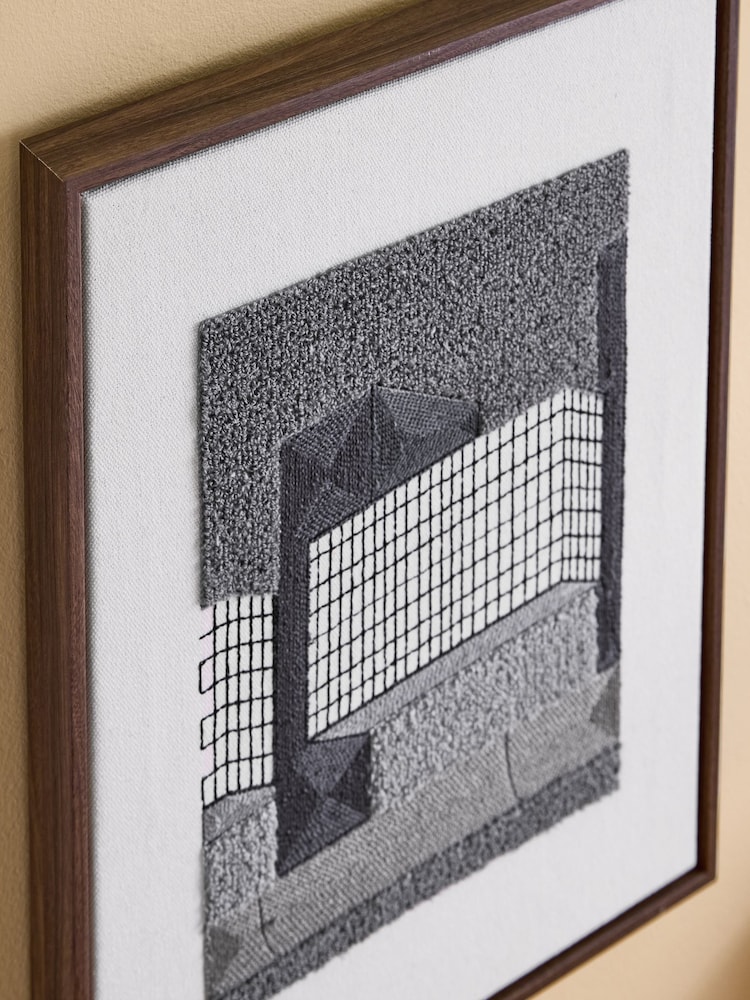 MADE.COM Grey Block Embroidered Wall Art - Image 2 of 5 MADE.COM Grey Block Embroidered Wall Art - Image 2 of 5