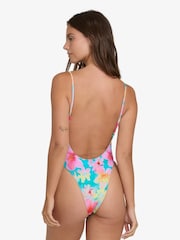 Billabong Blue/Pink Floral Pipe Dreams Deep V-Neck Swimsuit - Image 2 of 5