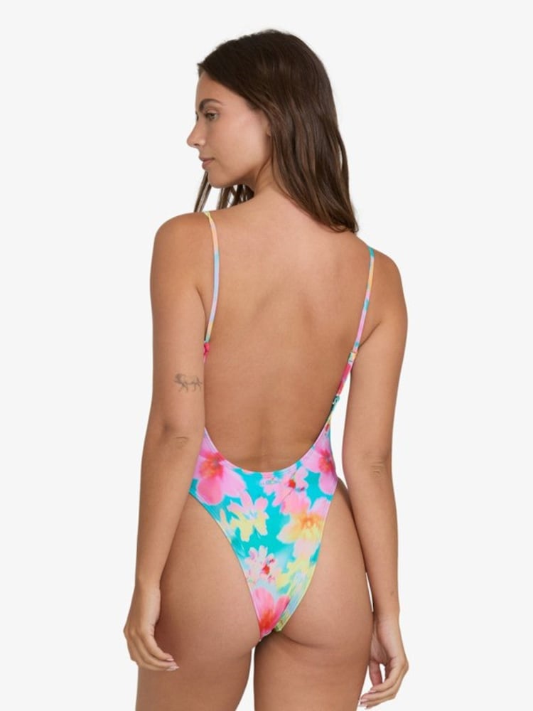 Billabong Blue/Pink Floral Pipe Dreams Deep V-Neck Swimsuit - Image 2 of 5 Billabong Blue/Pink Floral Pipe Dreams Deep V-Neck Swimsuit - Image 2 of 5