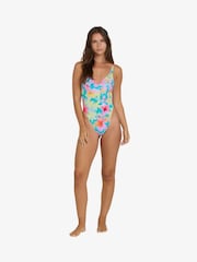 Billabong Blue/Pink Floral Pipe Dreams Deep V-Neck Swimsuit - Image 3 of 5