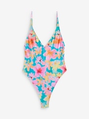 Billabong Blue/Pink Floral Pipe Dreams Deep V-Neck Swimsuit - Image 5 of 5