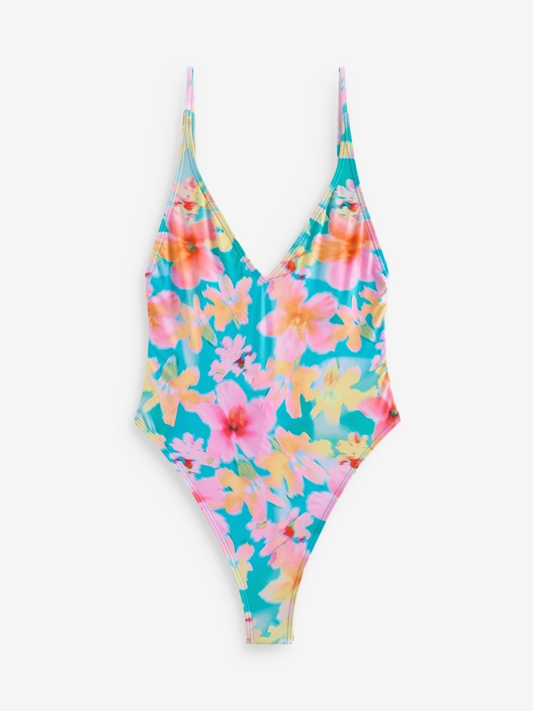 Billabong Blue/Pink Floral Pipe Dreams Deep V-Neck Swimsuit - Image 5 of 5 Billabong Blue/Pink Floral Pipe Dreams Deep V-Neck Swimsuit - Image 5 of 5