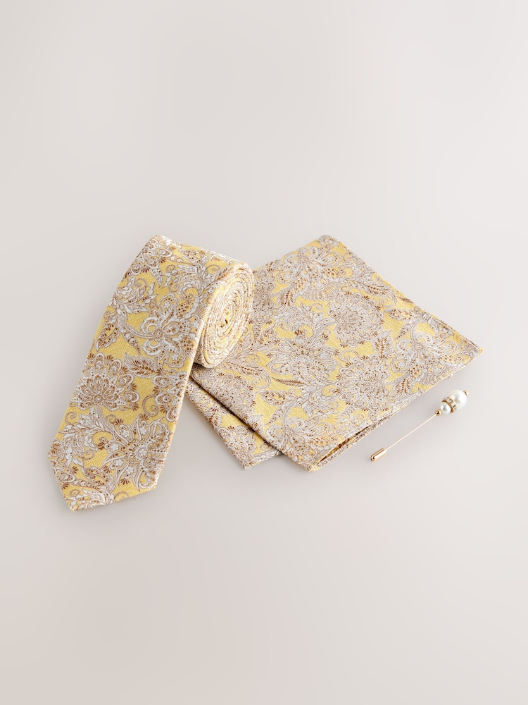 Yellow Tie and Lapel Pin Set - Image 1 of 4
