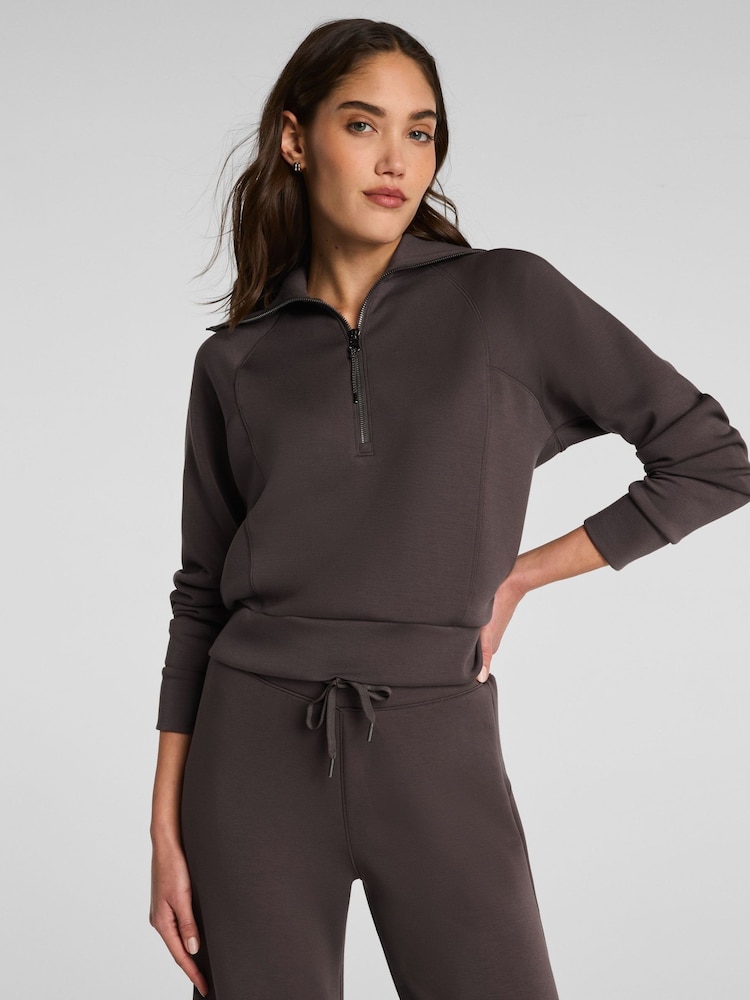 SPANX Brown AirEssentials® Half Zip Sweat Top - Image 2 of 5 SPANX Brown AirEssentials® Half Zip Sweat Top - Image 2 of 5