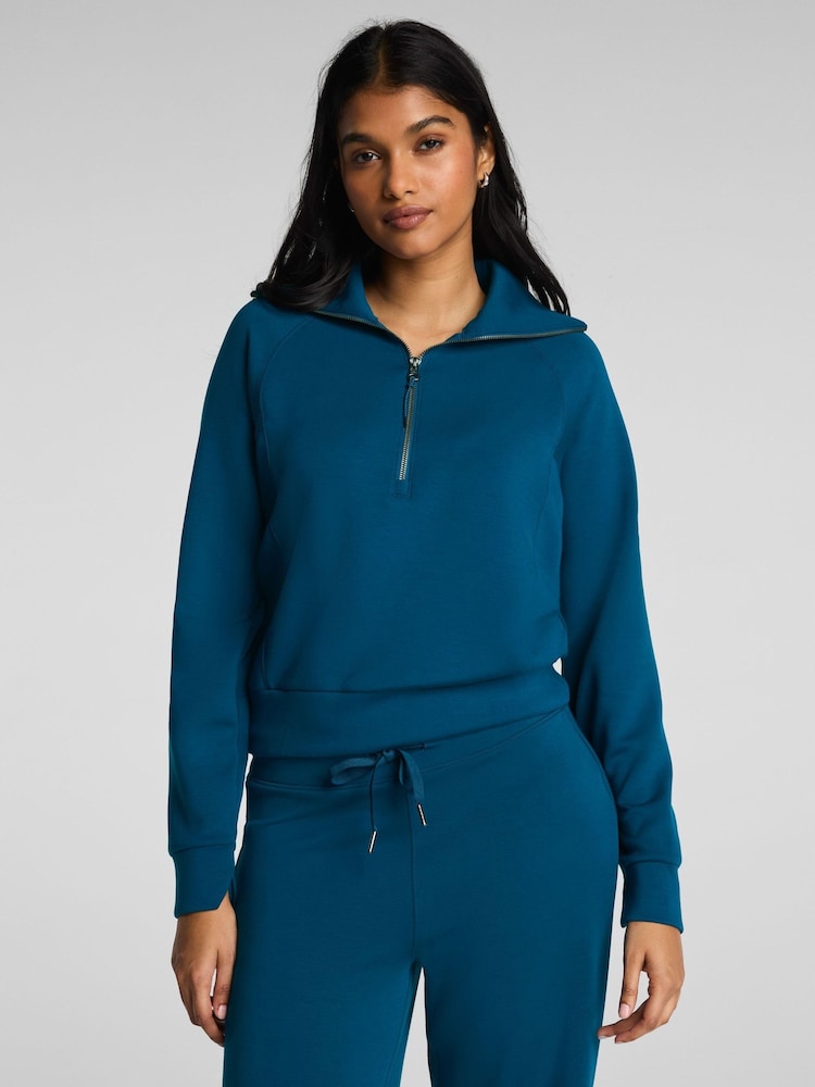 SPANX Light Blue AirEssentials® Half Zip Sweat Top - Image 2 of 4 SPANX Light Blue AirEssentials® Half Zip Sweat Top - Image 2 of 4