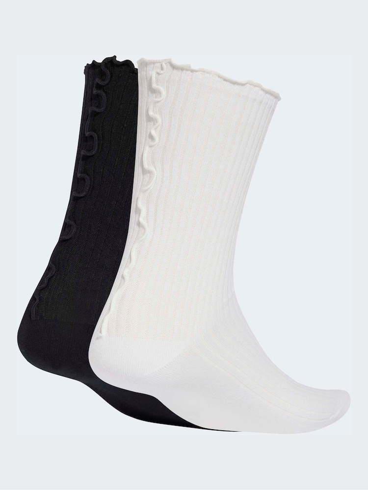 adidas Originals Black/White Kids Ruffle Crew Socks - Image 2 of 4 adidas Originals Black/White Kids Ruffle Crew Socks - Image 2 of 4