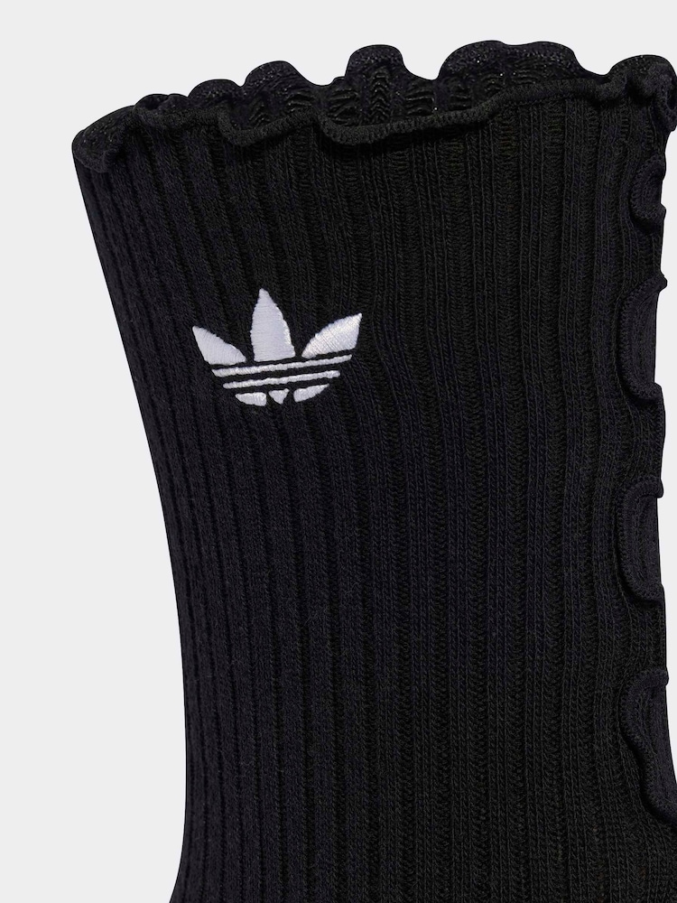 adidas Originals Black/White Kids Ruffle Crew Socks - Image 4 of 4 adidas Originals Black/White Kids Ruffle Crew Socks - Image 4 of 4