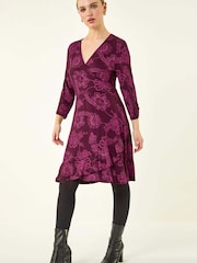 Roman Pink Petite Floral Frill Wrap Dress - Image 2 of 5