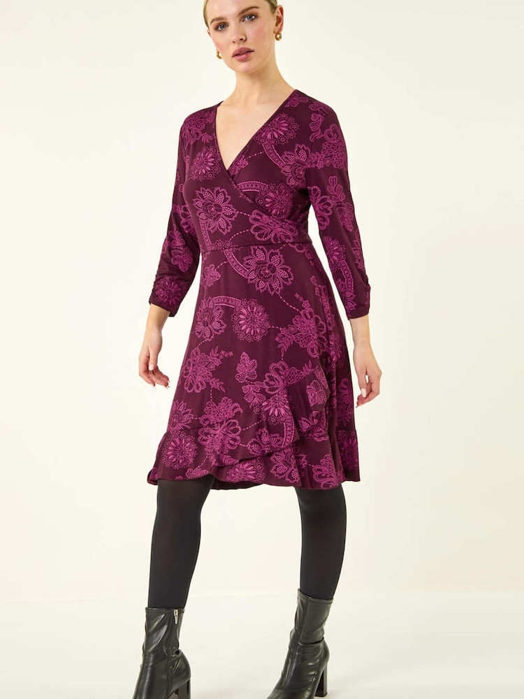 Roman Petite Floral Frill Wrap Dress - Imagen 2 de 5 Roman Petite Floral Frill Wrap Dress - Imagen 2 de 5