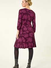 Roman Pink Petite Floral Frill Wrap Dress - Image 3 of 5