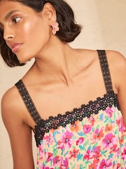 Love & Roses Yellow Ditsy Floral Print Petite Lace Trim Cami - Image 2 of 5