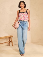 Love & Roses Yellow Ditsy Floral Print Petite Lace Trim Cami - Image 3 of 5