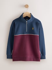 Navy/Berry Regular Fit Zip Neck Sweatshirt (3-16yrs) - Image 1 of 4