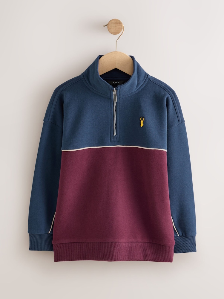 Navy/Berry Regular Fit Zip Neck Sweatshirt (3-16yrs) - Image 1 of 4