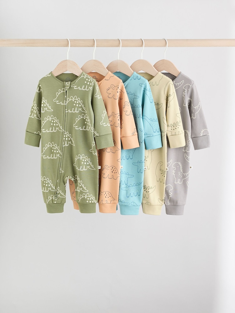 Multi Dino Two Way Zip Baby Sleepsuits 5 Pack (0mths-3yrs) - Image 1 of 16