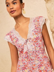 Love & Roses Blush Pink Floral Lace Trim Cap Sleeve Blouse - Image 2 of 4