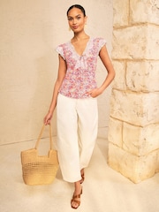 Love & Roses Blush Pink Floral Lace Trim Cap Sleeve Blouse - Image 3 of 4