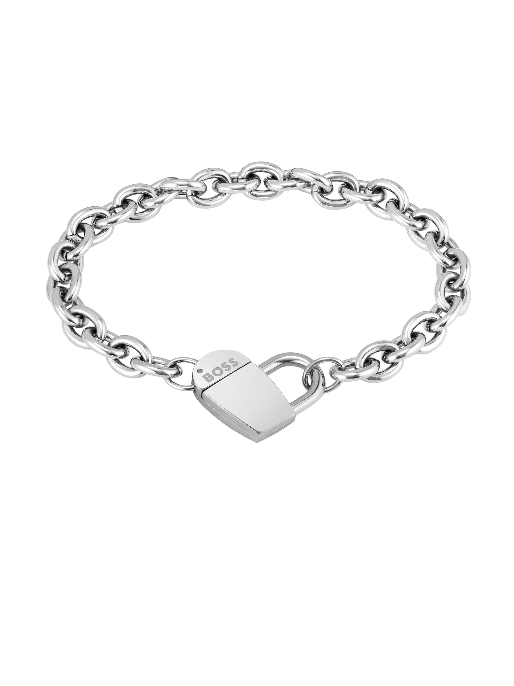 Women's Boss Dinya Stainless Steel 7" Heart Padlock Bracelet - Image 5