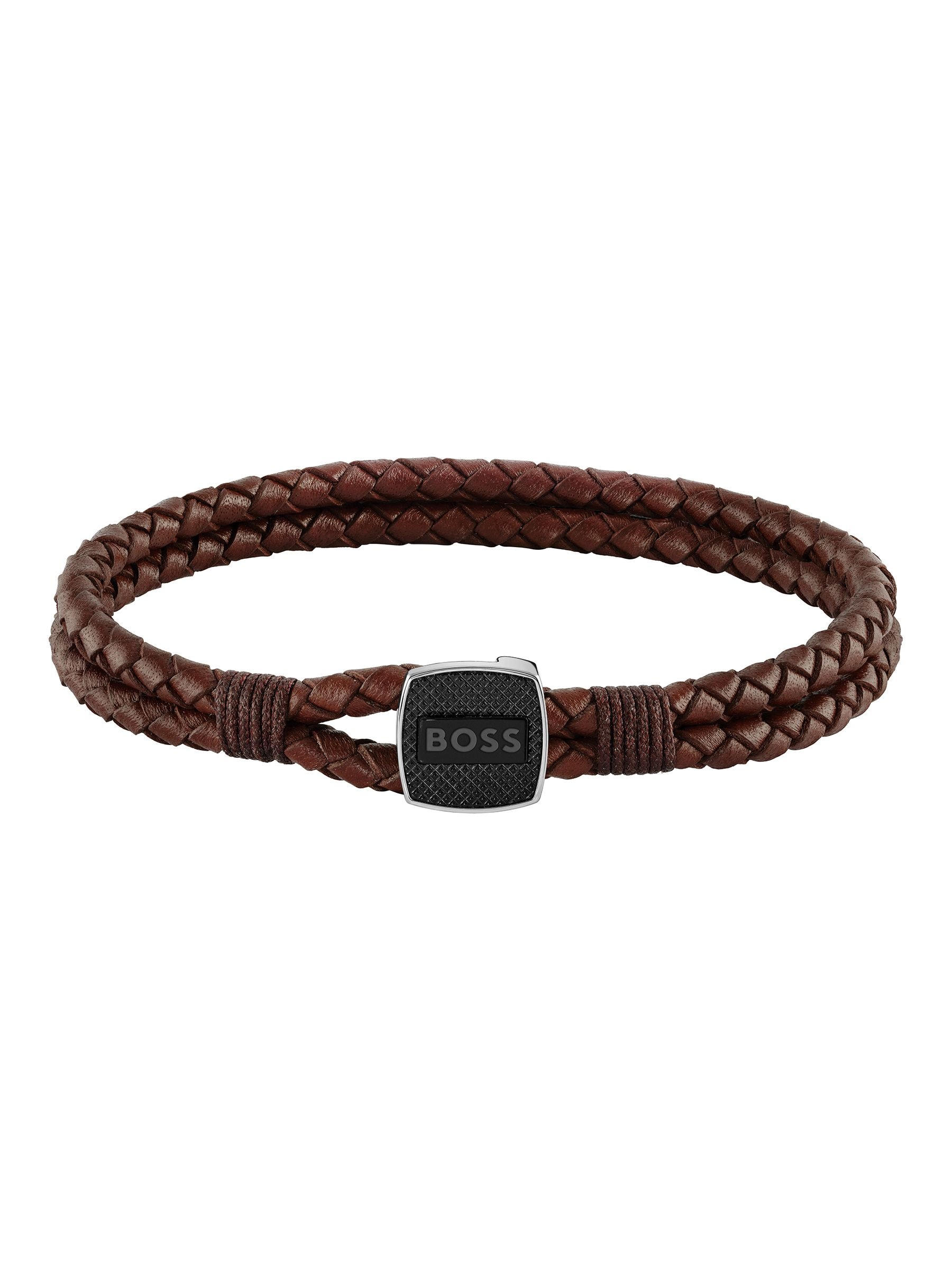 Boss Men's Seal Braided 3mm Leather Bracelet - Brown - Image 6