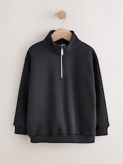 Black Smart Funnel Neck Quarter Zip Through Sweat Top (3-16yrs) - Image 1 of 4